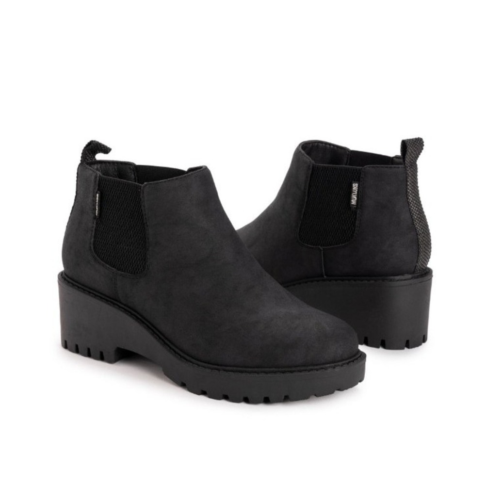 MUK LUKS Finley Francis Black Chelsea Wedge Boots Womens 7.5 Ankle Lug Sole